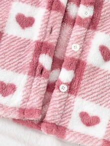 SHEIN Tween Girl Heart Fuzzy Jacket & Knit Flared Pants 3Pcs Winter Set - Pink - View 8