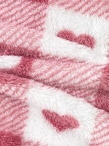 SHEIN Tween Girl Heart Fuzzy Jacket & Knit Flared Pants 3Pcs Winter Set - Pink - View 6