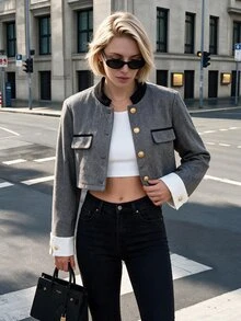 Struktiv Women's Autumn/Winter Fashion Short Premium Colorblock Loose Multicolor Top, Suitable For Parties, Shopping, Photoshoots And Dates - Grey - View 3