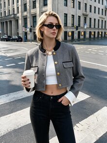 Struktiv Women's Autumn/Winter Fashion Short Premium Colorblock Loose Multicolor Top, Suitable For Parties, Shopping, Photoshoots And Dates - Grey - View 7
