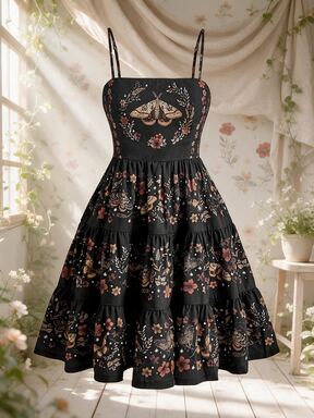 Fairycore Vestido mini de tirantes finos para mujer con estampado floral de bosque hippie romántico de corte suelto y efecto estilizante