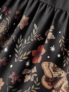 ROMWE Fairycore Floral Forest Hippie Romantic Court Print Loose Slimming Women's Spaghetti Strap Mini Dress - Multicolor - View 5
