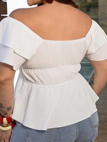 Bibi Tomais Plus Size Women's Front Tie Double-Layer Ruffle Sleeve Blouse Peplum Top - White - View 6