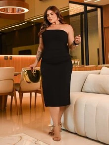 Bibi Tomais 大碼高衩抹胸緊身連衣裙 - 黑色 - 查看 3