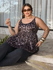 Bibi Tomais Plus Size Leopard Print Casual Sleeveless Tank Top For Summer - Multicolor - View 6