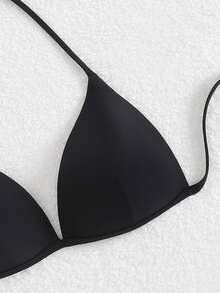 Swim Basics Summer Beach Solid Halter Triangle Bikini Top - Black - View 4