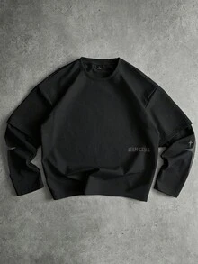 STYNVO Men's Fashion Letter Print Long Sleeve Crew Neck T-Shirt Casual - Black - View 2