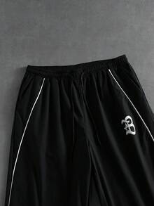PAVTROS Setelan Olahraga Kasual Pria Ukuran Besar dengan Jaket Berkerudung dan Celana Berpotongan Kontras, Pakaian Jalanan Pria, - Hitam - View 6