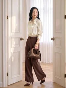 Heiryn Blus Wanita Elegan untuk Perjalanan Sehari-hari dengan Dekorasi Bunga 3D - Aprikot - View 4