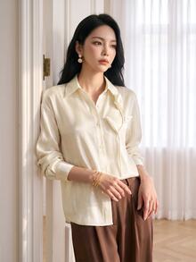 Heiryn Blus Wanita Elegan untuk Perjalanan Sehari-hari dengan Dekorasi Bunga 3D - Aprikot - View 5