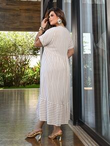 Bibi Tomais Plus Size Women White Ruffle Hem Fashion Dress Spring Outfits For Dresses Picnic New Arrival Casual Boho Linen Summer Vacation - Apricot - View 2
