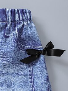 Tween Girls Fall Outfits Fall Tops New Fashion Blue Round Neck Long Sleeve Top With Wide Leg Pants Bow Decor 2 Pieces Set Autumn/Winter - Multicolor - View 5