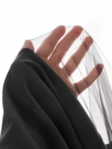 SHEIN Cheerettes Women's Plus Size Solid Color High-Low Hem Drawstring Hooded Cropped Athletic Sweatshirt Black High Stretch Breathable Moisture Wicking Cropped Long - Black - View 10
