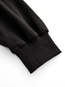 SHEIN Cheerettes Women's Plus Size Solid Color High-Low Hem Drawstring Hooded Cropped Athletic Sweatshirt Black High Stretch Breathable Moisture Wicking Cropped Long - Black - View 9