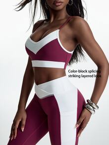 Innovista Innovista Women's Burgundy White Color Block High Support Padded Sports Bra Breathable Quick Dry Compression Gym Yoga Pilates Activewear Top - Burgundy - View 10