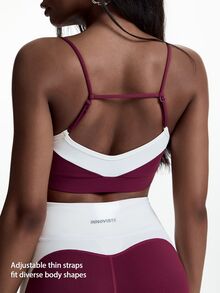 Innovista Innovista Women's Burgundy White Color Block High Support Padded Sports Bra Breathable Quick Dry Compression Gym Yoga Pilates Activewear Top - Burgundy - View 3