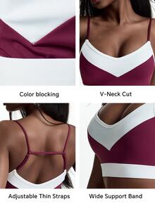 Innovista Innovista Women's Burgundy White Color Block High Support Padded Sports Bra Breathable Quick Dry Compression Gym Yoga Pilates Activewear Top - Burgundy - View 6