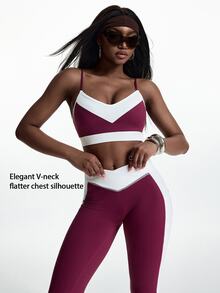 Innovista Innovista Women's Burgundy White Color Block High Support Padded Sports Bra Breathable Quick Dry Compression Gym Yoga Pilates Activewear Top - Burgundy - View 9