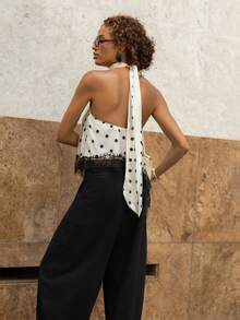 Emanuelly Magal Women's Lace Patchwork Polka Dot Casual Versatile Daily Wear Top - White - View 2