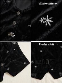 Écloséra Women's Embroidered Single-Breasted Fashion Vest Jacket - Black - View 4