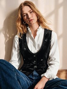 Écloséra Women's Embroidered Single-Breasted Fashion Vest Jacket - Black - View 7