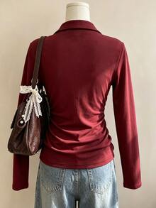 Collagica Collagica Women's Letter Print Casual Daily Wear Top - Red - View 2