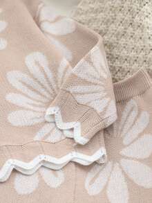 SHEIN Baby Girls Autumn Winter Floral Jacquard Knitted Sweater Set Family Matching Beige Cute Fairy Family Matching Beige Cute Fairy Pullover - Multicolor - View 6
