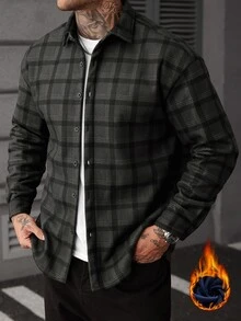 Manfinity CasualCool Men's Composite Pure Polyester Fabric Long Sleeve Shacket, Autumn/Winter - Multicolor - View 8