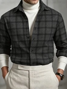 Manfinity CasualCool Men's Composite Pure Polyester Fabric Long Sleeve Shacket, Autumn/Winter - Multicolor - View 1