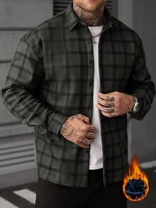 Manfinity CasualCool Men's Composite Pure Polyester Fabric Long Sleeve Shacket, Autumn/Winter - Multicolor - View 7