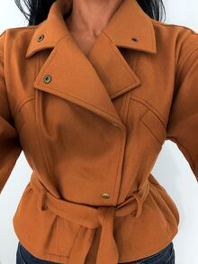 Elenzga Women's Solid Color Casual Versatile Daily Wear Overcoat - Brown - View 4