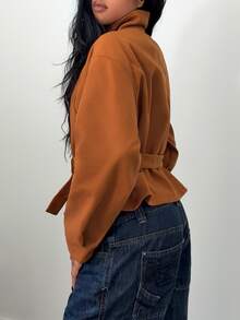 Elenzga Women's Solid Color Casual Versatile Daily Wear Overcoat - Brown - View 2