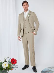 SIGLOCORE Men 1pc Lapel Neck Blazer & 1pc Single Breasted Waistcoat & 1pc Suit Pants - Apricot - View 5