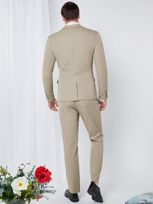 SIGLOCORE Men 1pc Lapel Neck Blazer & 1pc Single Breasted Waistcoat & 1pc Suit Pants - Apricot - View 9