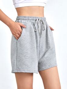 Eassivo Eassivo Celana Pendek Olahraga Wanita dengan Tali Serut di Pinggang, Celana Pendek Bertali, Celana Pendek Sweater - Light Grey - View 3