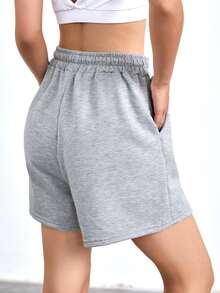 Eassivo Eassivo Celana Pendek Olahraga Wanita dengan Tali Serut di Pinggang, Celana Pendek Bertali, Celana Pendek Sweater - Light Grey - View 4