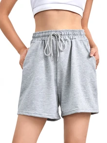 Eassivo Eassivo Celana Pendek Olahraga Wanita dengan Tali Serut di Pinggang, Celana Pendek Bertali, Celana Pendek Sweater - Light Grey - View 8