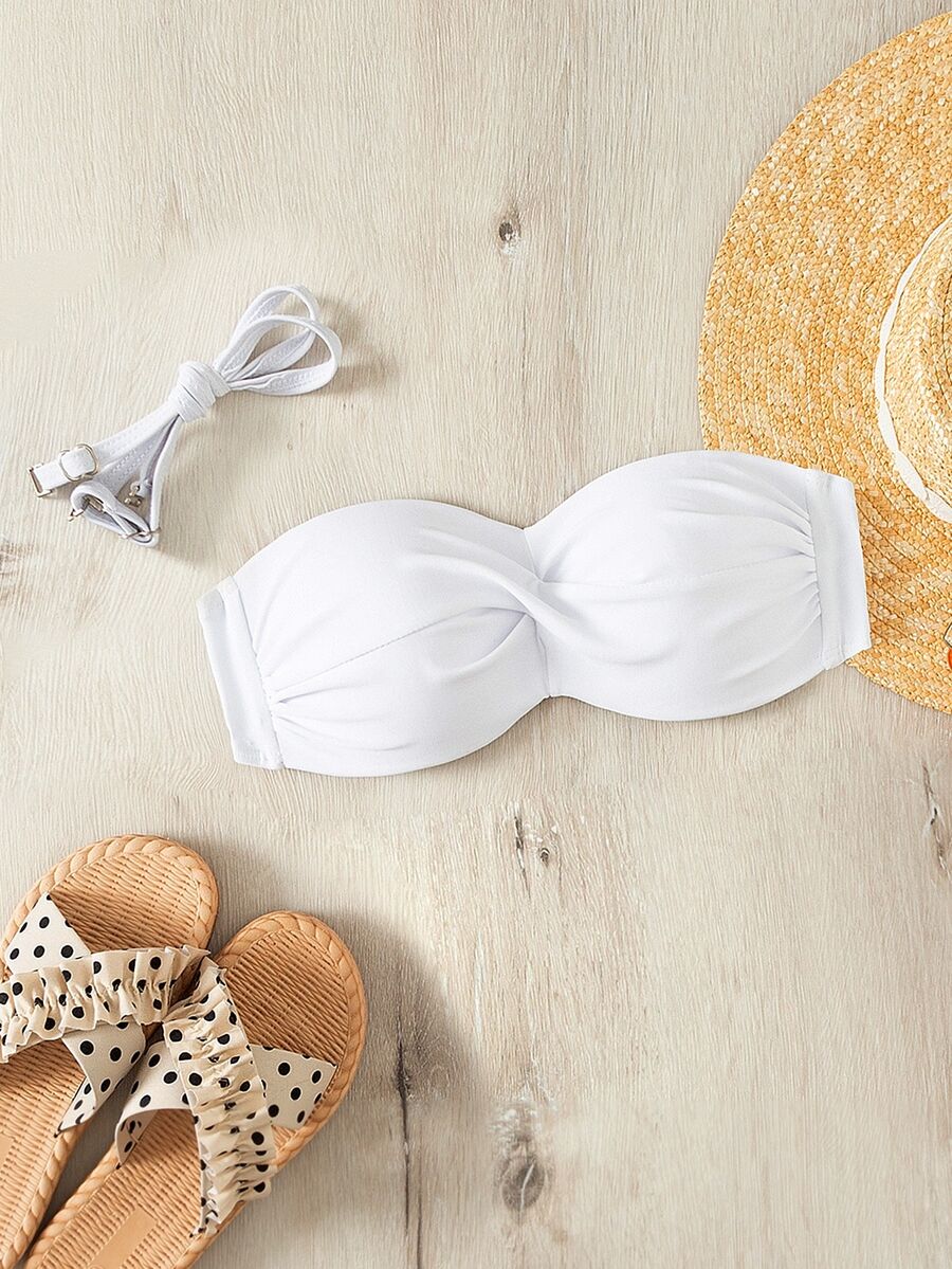 Swim Basics Women's Push-Up Solid Color Bandeau Swim Top, Spring/Summer Beach & Swimming Vacation - White - View 1