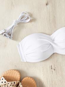 Swim Basics Women's Push-Up Solid Color Bandeau Swim Top, Spring/Summer Beach & Swimming Vacation - White - View 3
