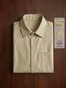 Manfinity CityGents Old Money Men's Cotton Casual Versatile Solid Color Long Sleeve Formal Shirt Office Work Tan Winter - Grey - View 8