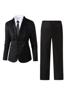 2pcs/Set Teen Boy Gentleman Suit Black Blazer + Long Pants, Elegant, Suitable For Birthday, Wedding, Wedding Guest, Pageboy, Ring Boy, Back To School - Black - View 8