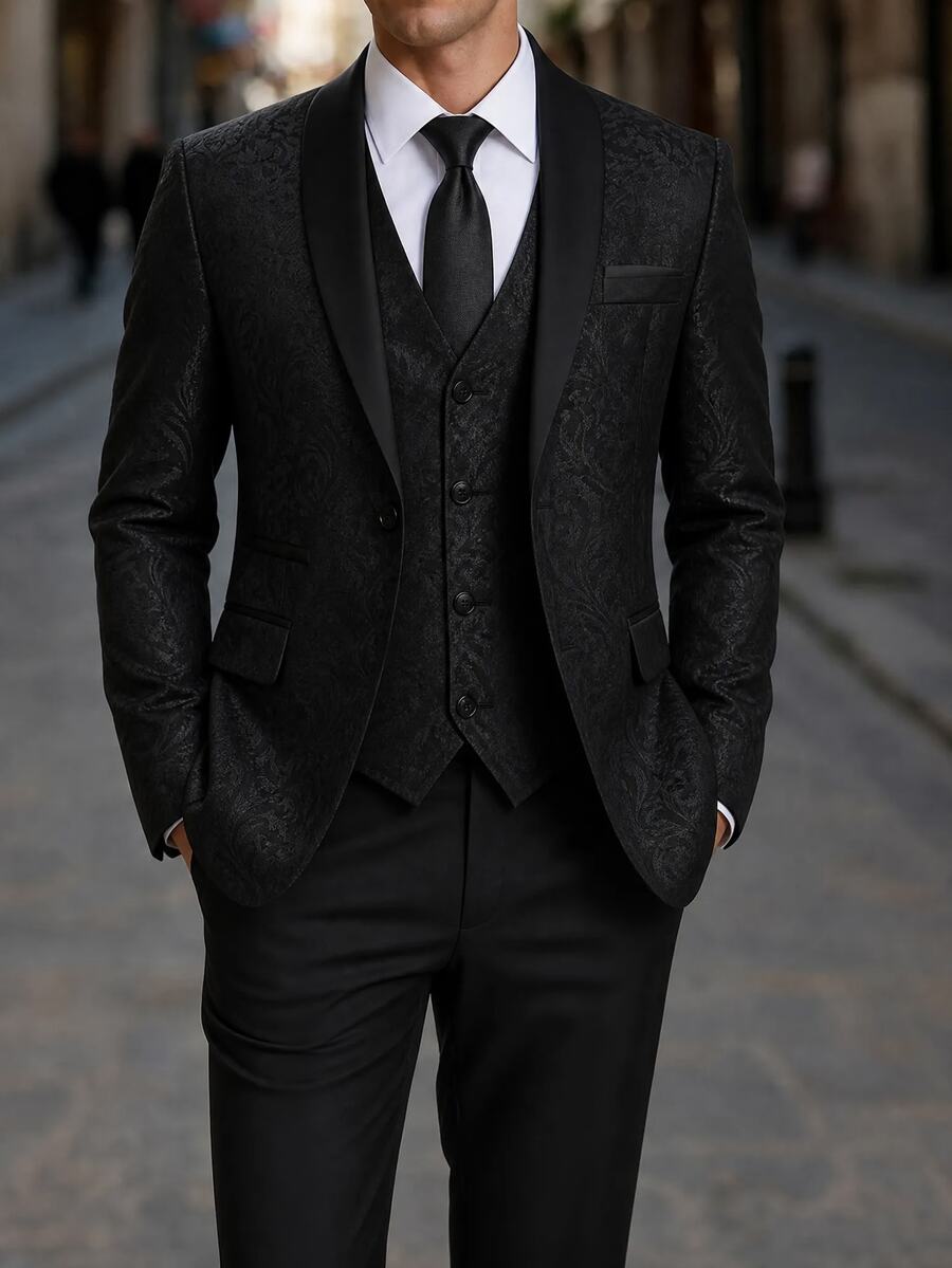 2pcs/Set Teen Boy Gentleman Suit Black Blazer + Long Pants, Elegant, Suitable For Birthday, Wedding, Wedding Guest, Pageboy, Ring Boy, Back To School