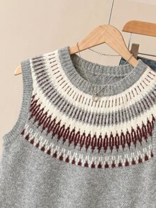 Modelyn Plus Size Women's Round Neck Colorblock Casual Daily Knit Top - Multicolor - View 8