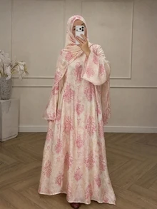 Yasmyna Women's Loose Casual Floral Print Comfortable Soft Fabric Elegant Prayer Robe - Baby Pink - View 1