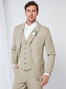 CalleClaro Men 1pc Lapel Neck Blazer & 1pc Single Breasted Waistcoat & 1pc Suit Pants - Apricot - View 9