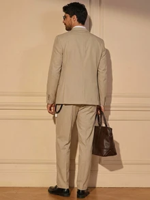 CalleClaro Men 1pc Lapel Neck Blazer & 1pc Single Breasted Waistcoat & 1pc Suit Pants - Apricot - View 7