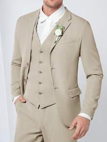 CalleClaro Men 1pc Lapel Neck Blazer & 1pc Single Breasted Waistcoat & 1pc Suit Pants - Apricot - View 10