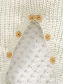 SHEIN 新生兒條紋泰迪熊刺繡拼接針織連身衣，翻領連腳連身衣，柔軟針織嬰兒連身套裝，春秋冬季嬰兒外穿，復古配色可愛百搭嬰幼兒連身褲 - 彩色 - 查看 9