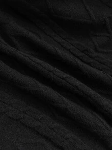 GlowEve CURVE Plus Size Women Autumn/Winter Minimalist Casual Daily Commute Colorblock Twisted Rope Crew Neck Long Sleeve Single-Breasted Knit Cardigan Sweater - Black - View 4