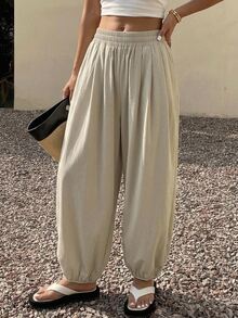 DAZY Women's Loose Solid Color Cropped Pants, Casual Vacation Pants For Summer - Light Grey - View 5